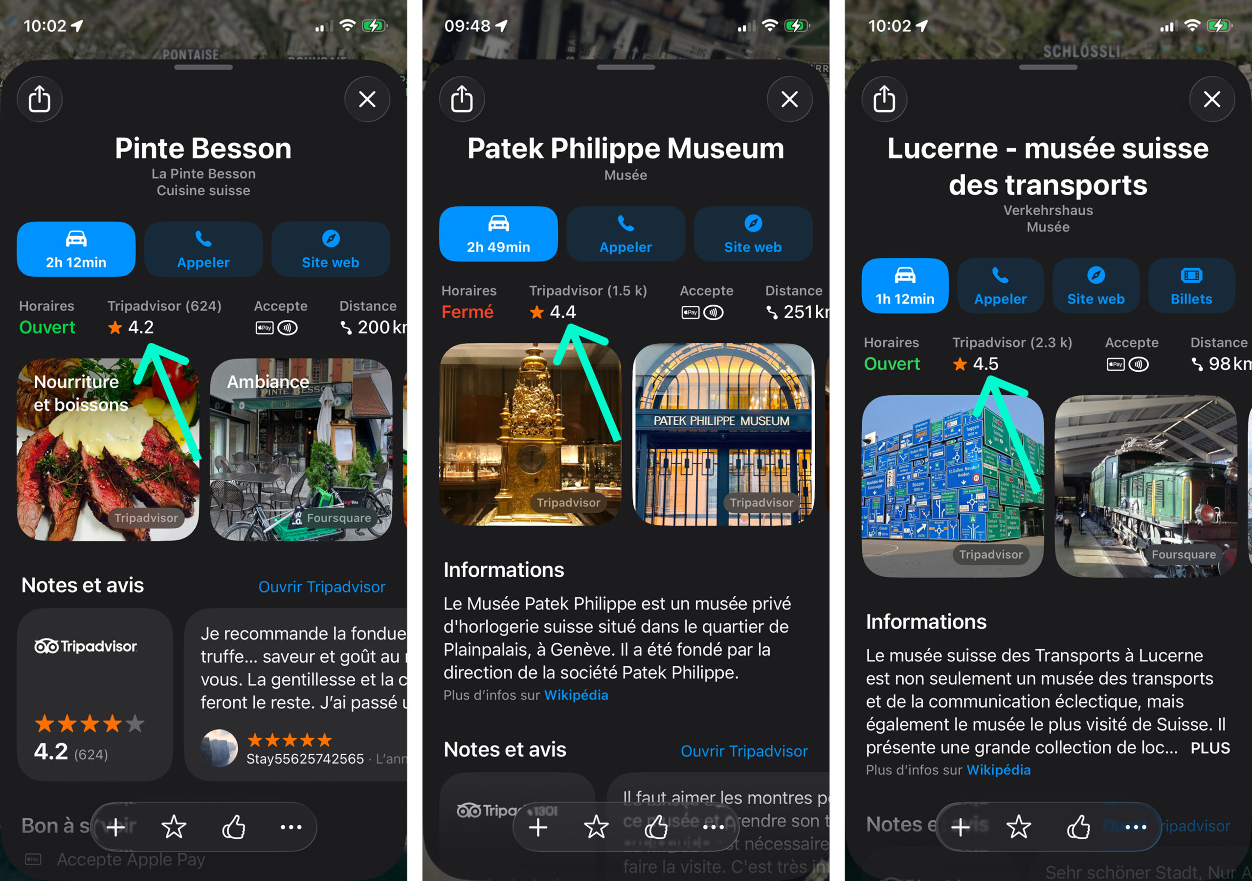 Apple Maps with TripAdvisor ratings